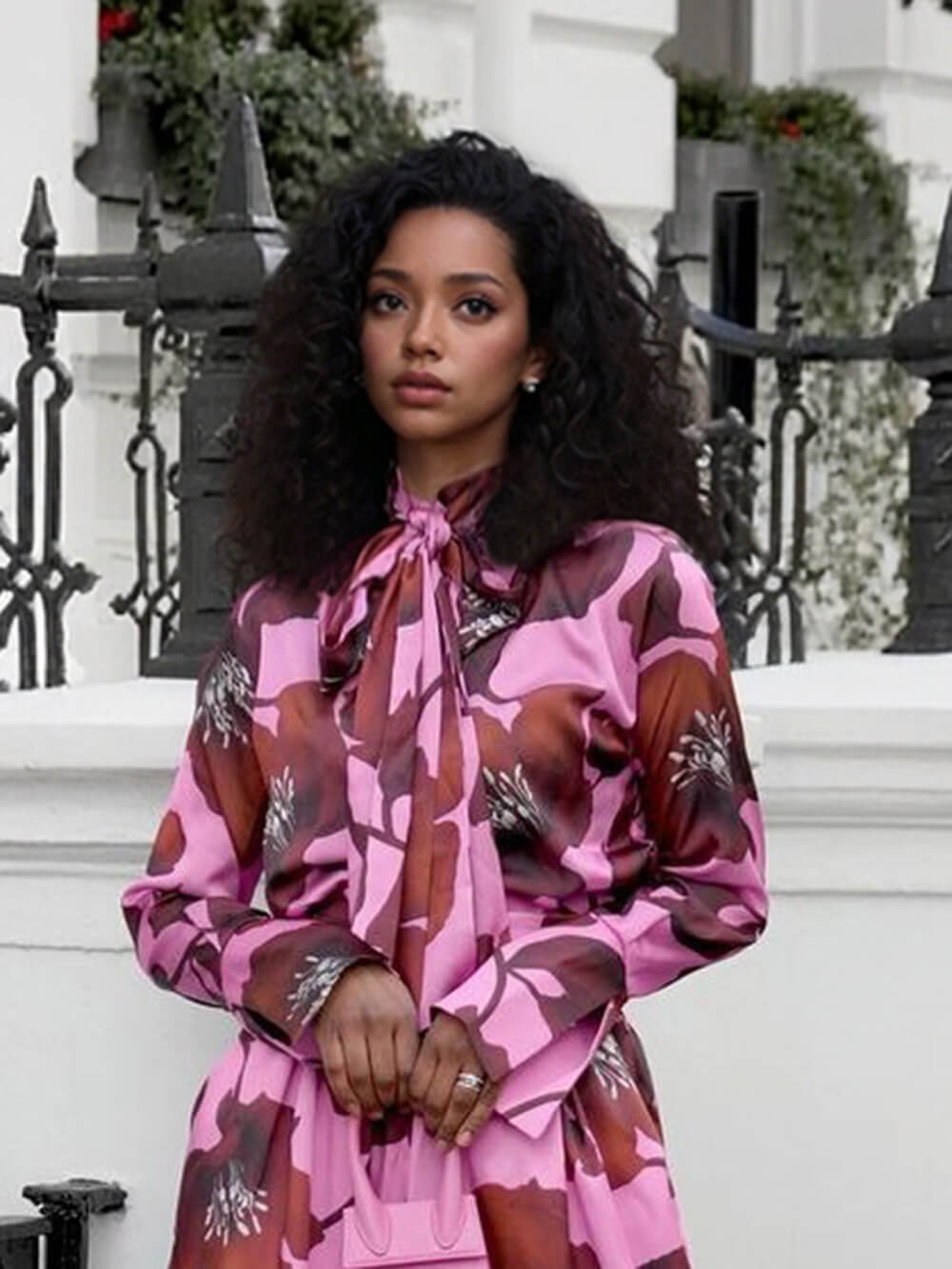 Unique Floral Print Tie-Front Loose Shirt
