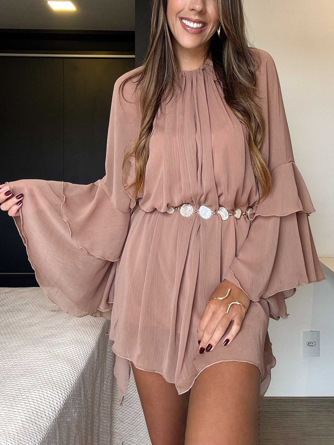 Resort Pleated Tiered Ruffle Mini Dress
