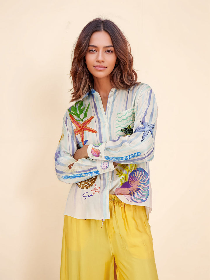 Ocean Theme Print Pants