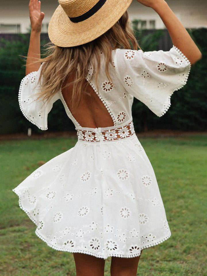 Summer Nights Backless Cutout Fringe Mini Dress