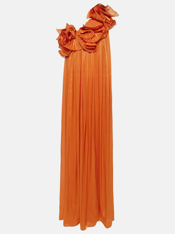 Romantic Moment Unique One Shoulder Applique Ruffle Pleated Dress