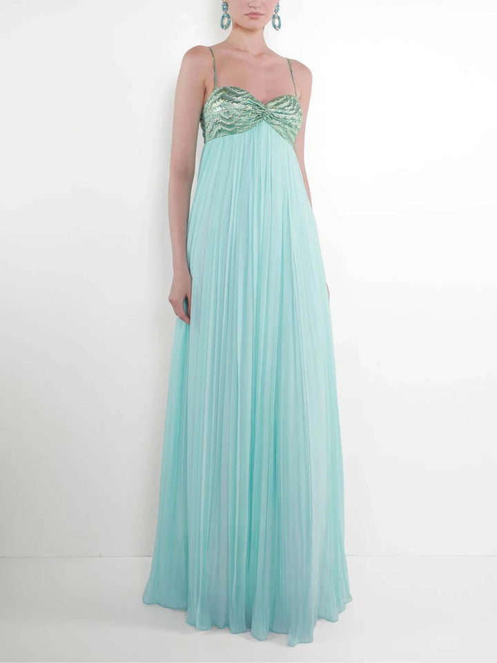 Elegant Ruched Twist-Detail Spaghetti Strap Maxi Dress