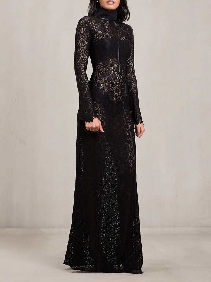 Elegant Cutout Lace A-Line Maxi Dress