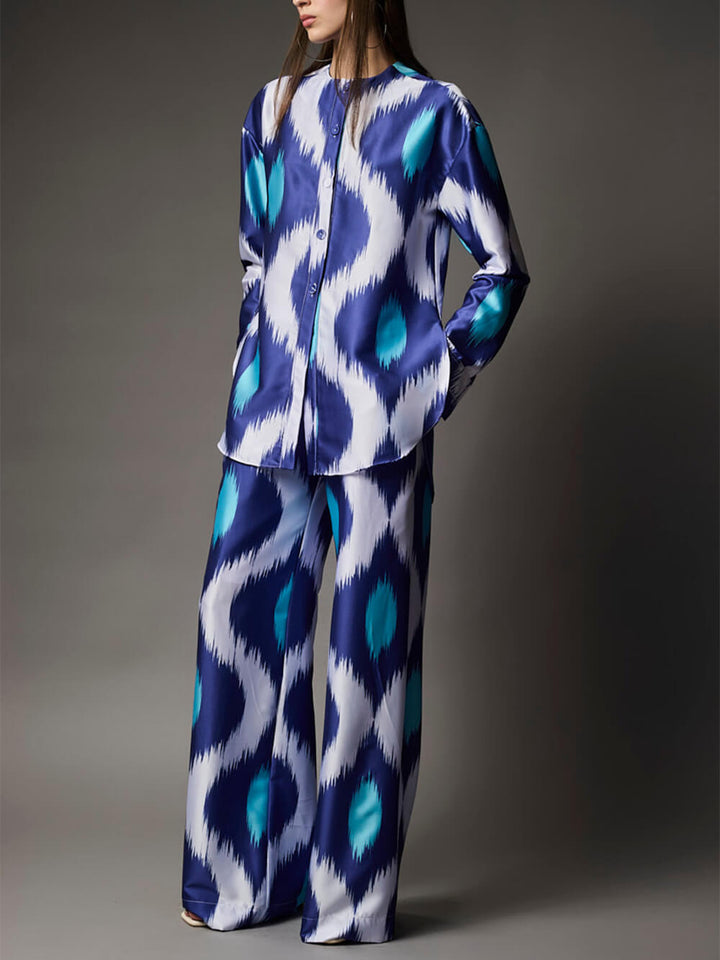 Classic Satin Printed Oversized Button-Up Shirt