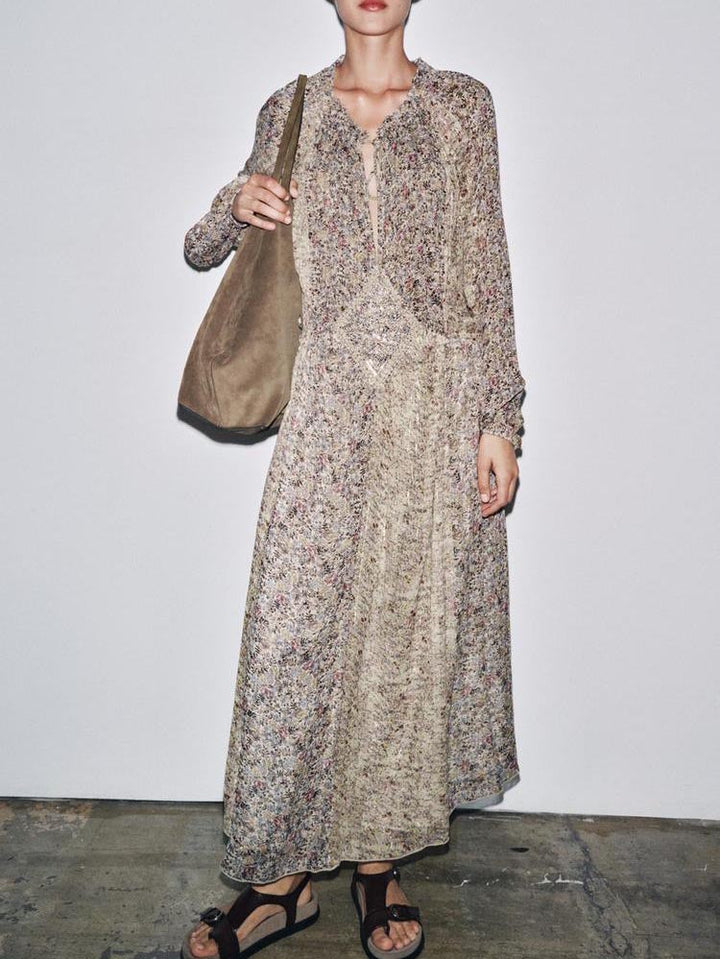 Exquisite Puff Sleeve Floral Print Maxi Dress