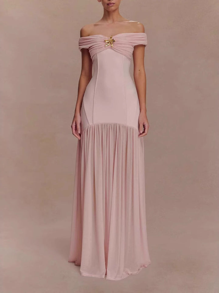 Elegant Floral-Embellished Strapless Bodycon Maxi Dress