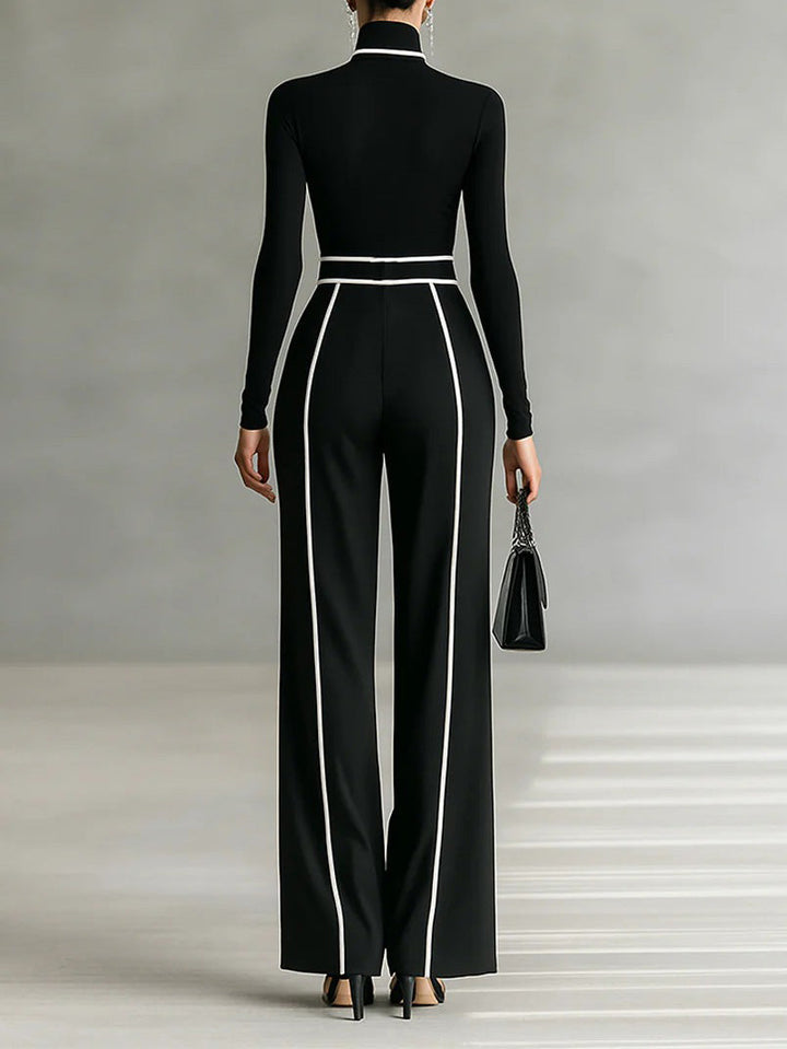 Elegant Contrast Trim High Waist Wide Leg Pants