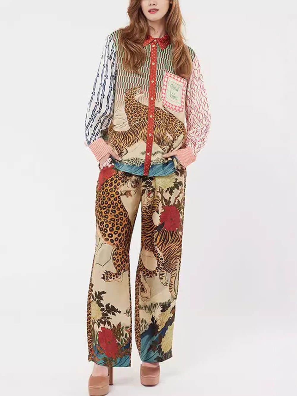 Unique Tropical Jungle Tiger Unique Print Long Sleeve Loose Shirt