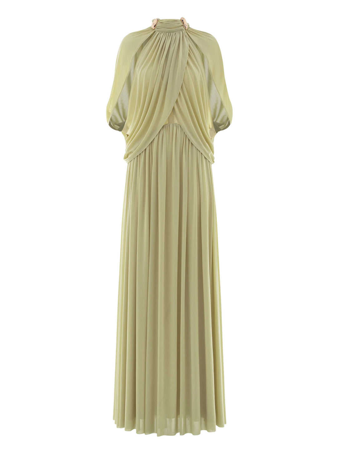 High Neck Pleated Cape Formal Maxi Dress