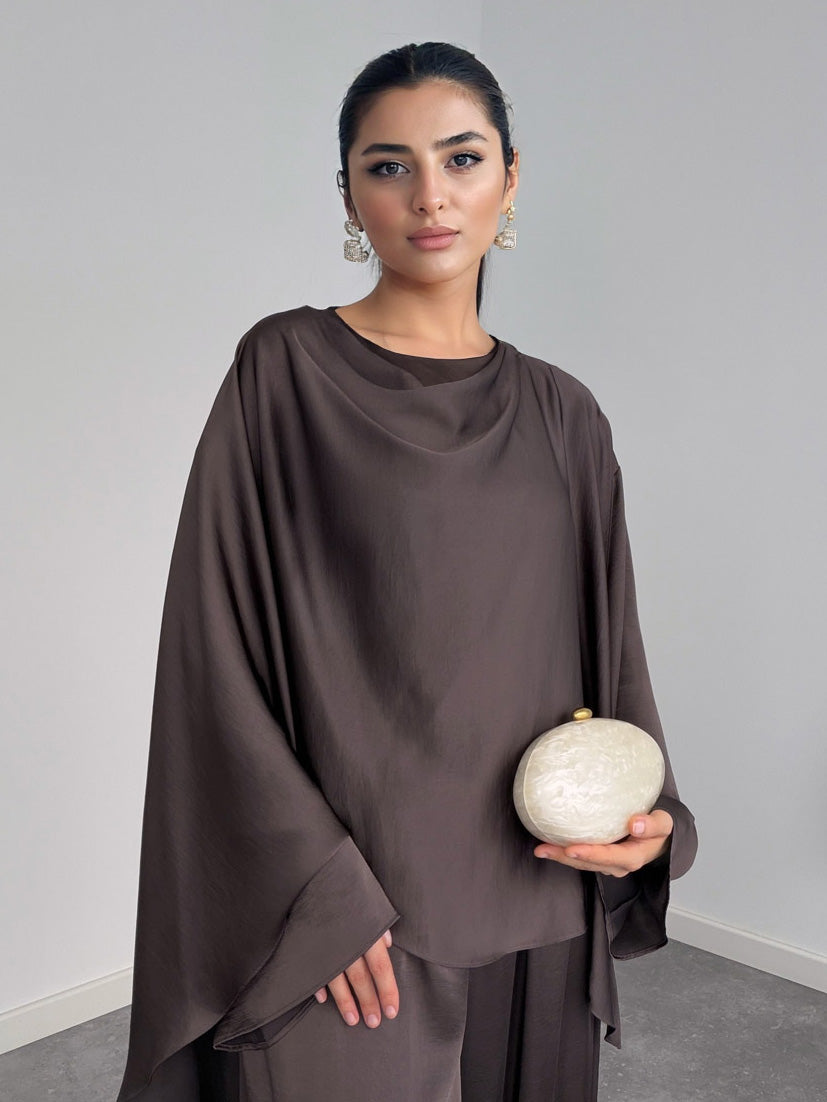 Elegant Satin Robe Paired With Harem Pants Set