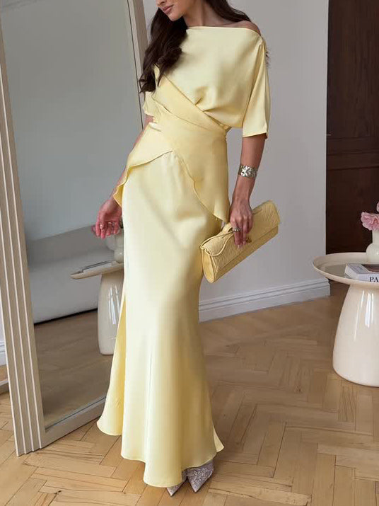 Elegant Draped Asymmetric Satin Shirt
