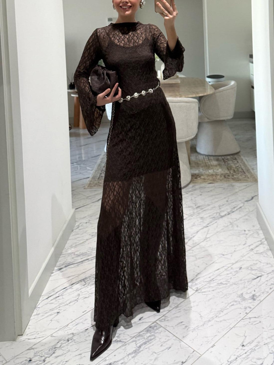 Elegant Lace Long-sleeved Maxi Dress
