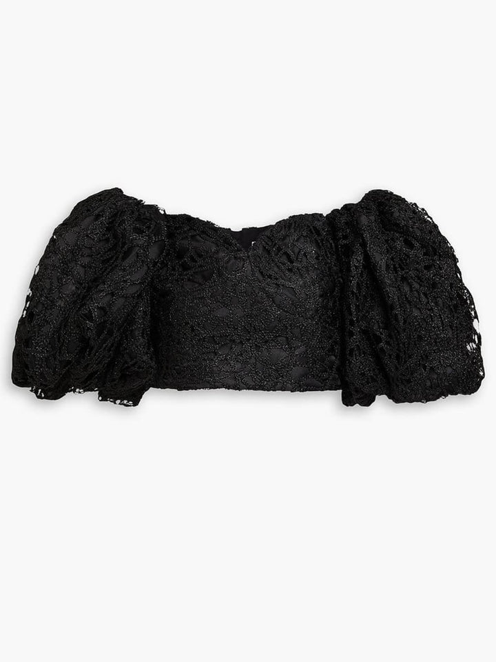 Delicate Off-Shoulder Lace Crochet Wide-Sleeve Top