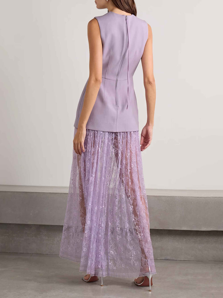 Elegant Corseted Waist Lace Maxi Dress