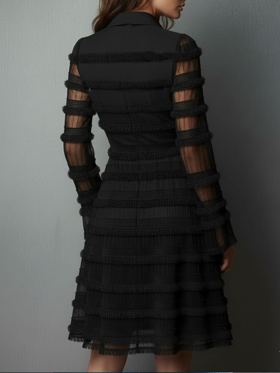 Elegant Tassel Textured Tulle Layered Mini Dress