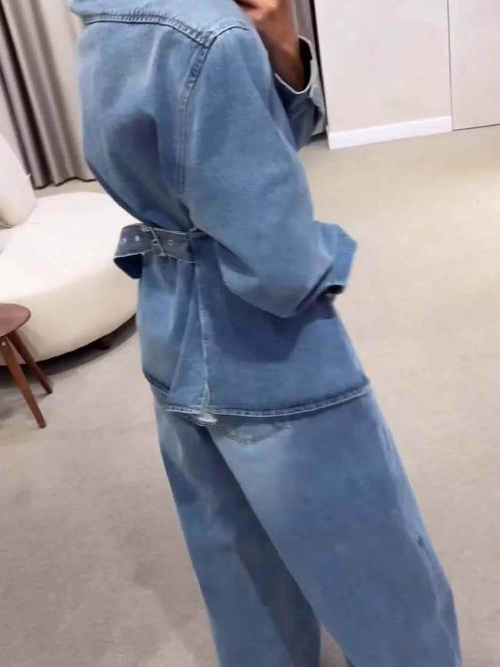 Fashionable High-Waist Pocket Wide-Leg Jeans