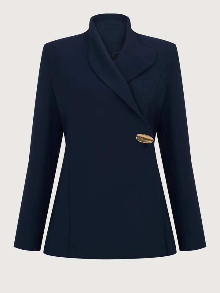 Fashionable Stand Lapel Neck Metal Button Long Sleeve Blazer
