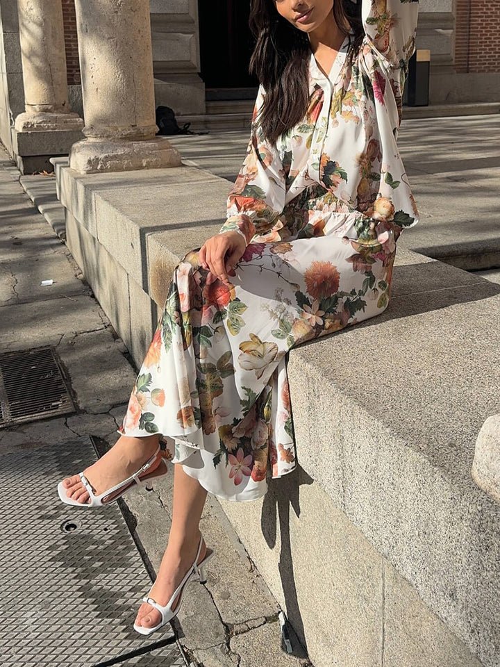 Elegant Floral Print Loose Elastic Waistband Skirt