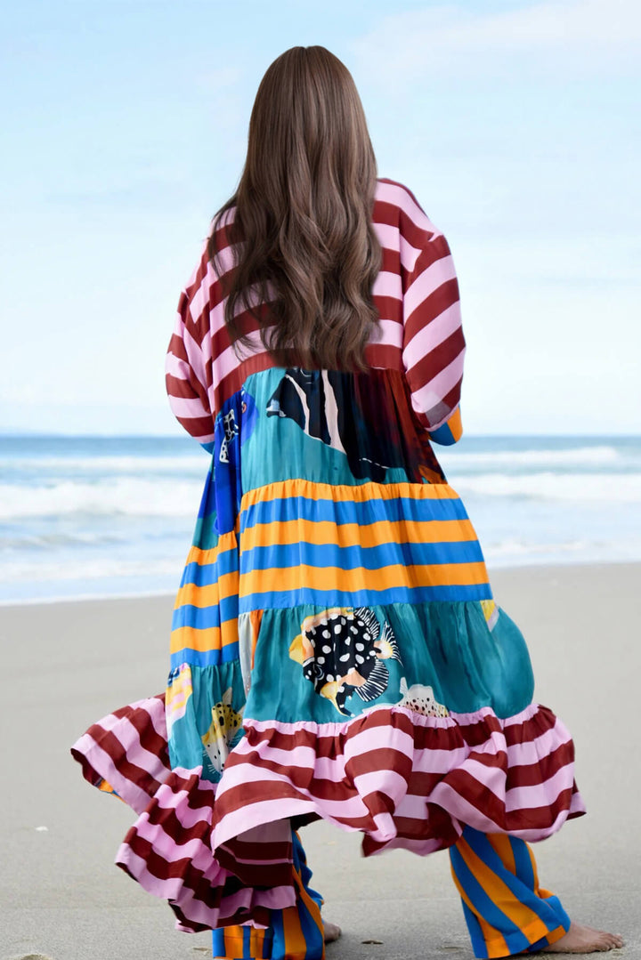 Unique Fashion Striped Print Elastic-Waist Wide-Leg Pants