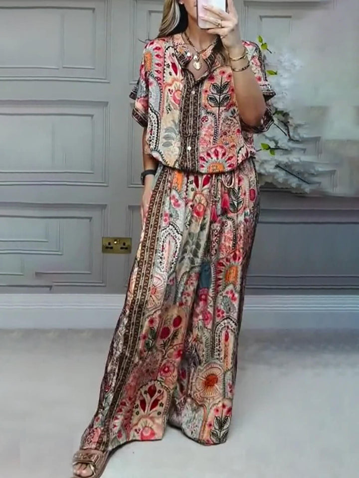 Boho Printed Fringe-Accented Loose Blouse