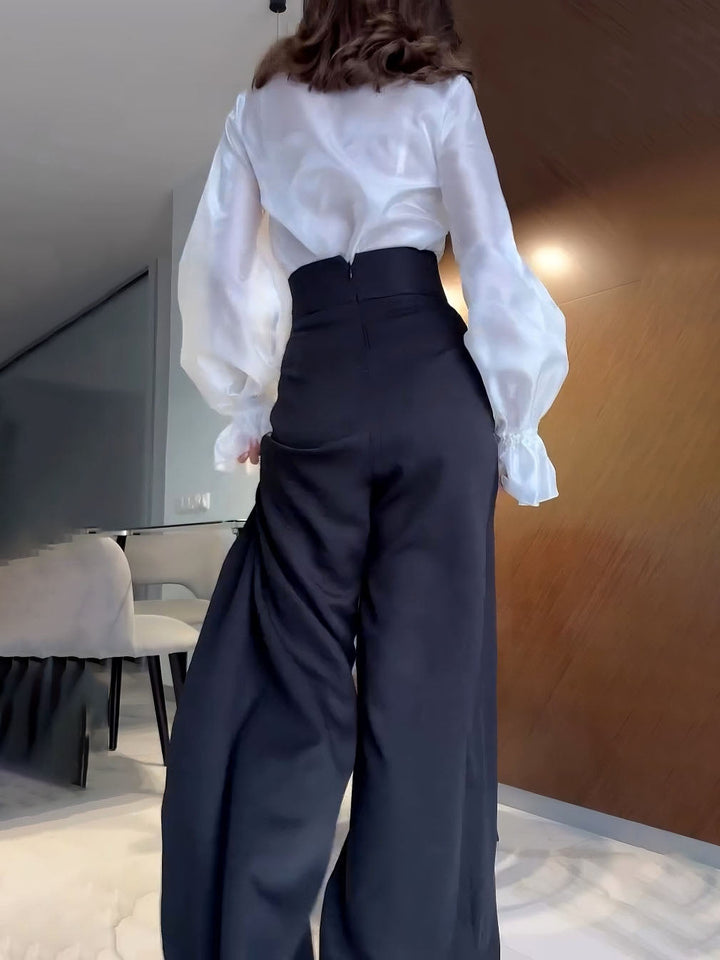 Elegant Retro Tie-neck Long-sleeved Shirt