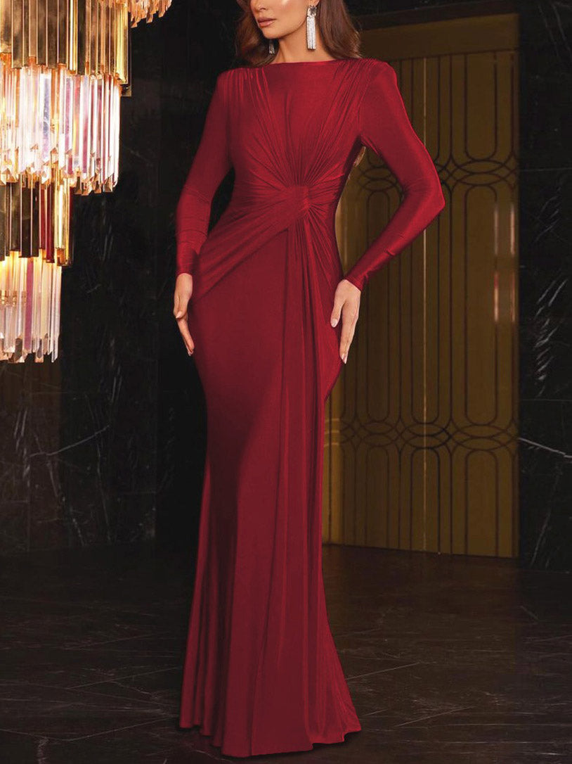 Elegant Pleated Sheath Waist Maxi Dress