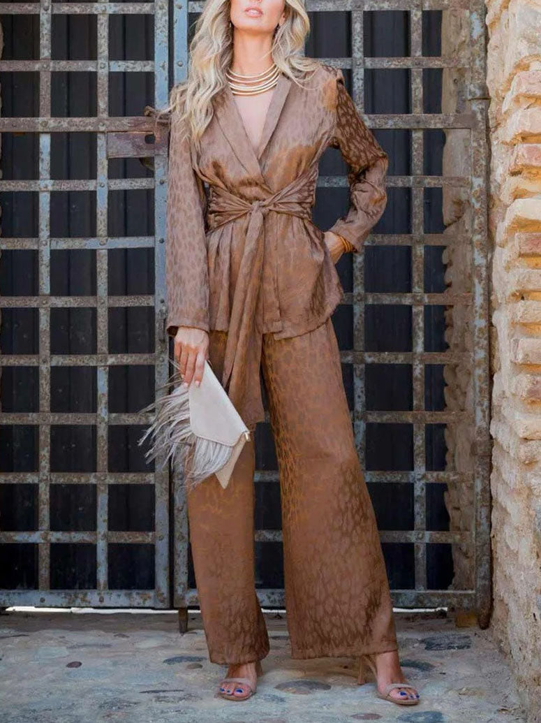 Elegant Satin Jacquard Wide-leg Pants