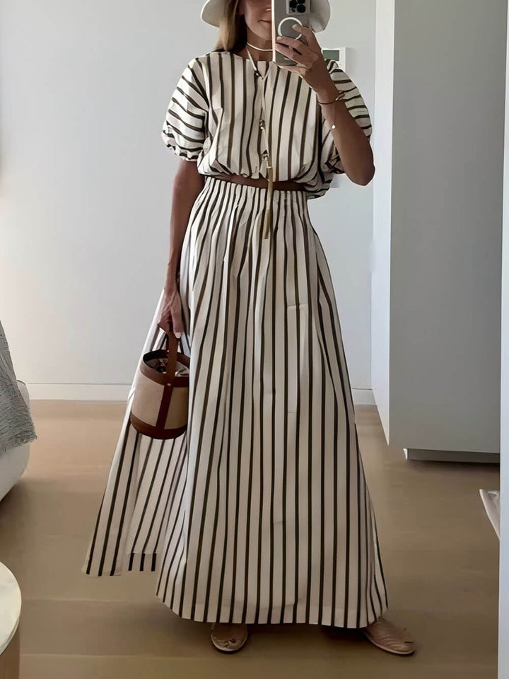 Exquisite Unique Striped Print Drawstring Loose Tops