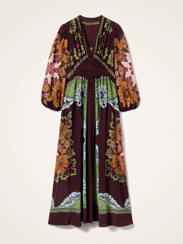 Unique Floral Print V-Neck Maxi Dress