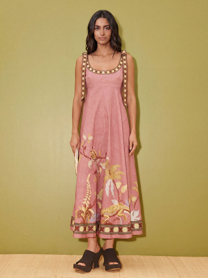 Unique Tropical Lizard Print Maxi Dress