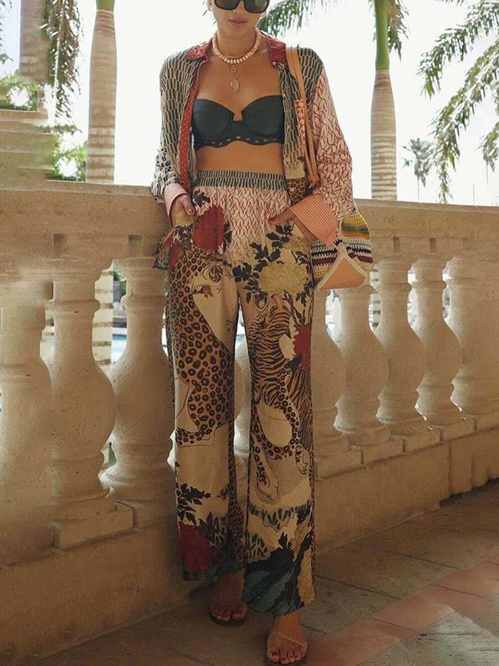 Unique Tropical Jungle Tiger Unique Print Long Sleeve Loose Shirt