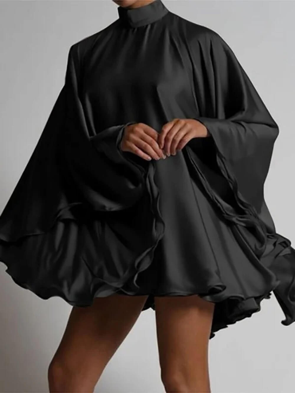 Elegant High-Neck Backless Bell-Sleeve Mini Dress