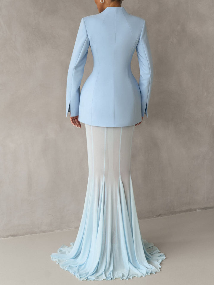 Elegant Mesh Sheer Fishtail Maxi Skirt