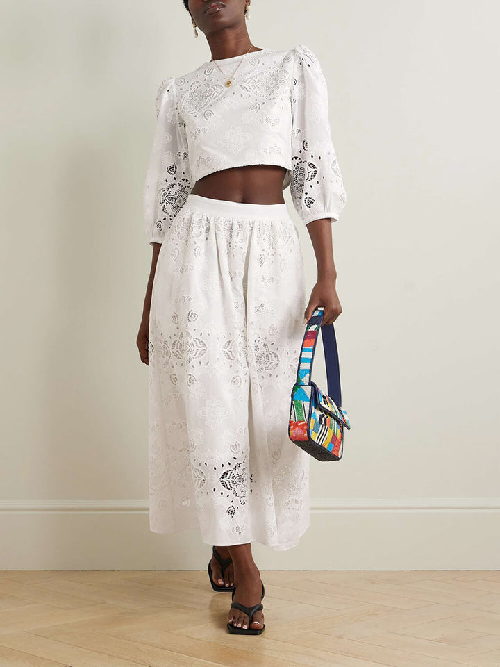 Retro Lace Crochet Embroidered Crop Top