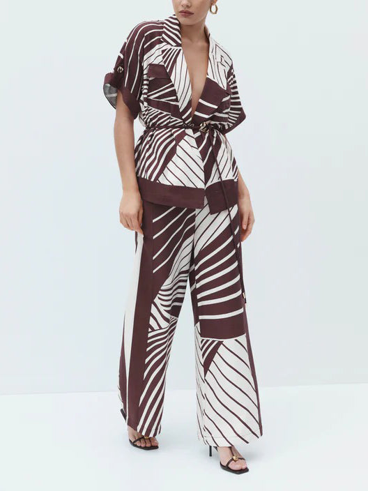 Chic Abstract Stripe Suit Collar Shirt