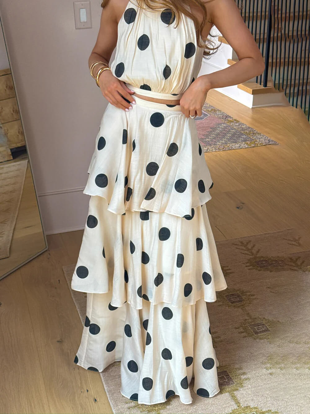 Exquisite Gift To You Polka Dot Print High Neck Sleeveless Top