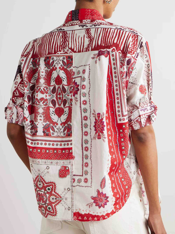 Casual Ethnic Floral Print Irregular Hem Shirt