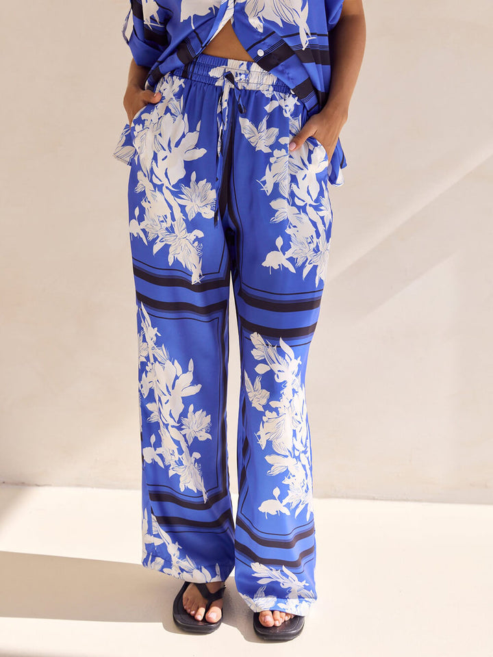 Casual Unique Satin Floral Print Loose Button Oversized Shirt