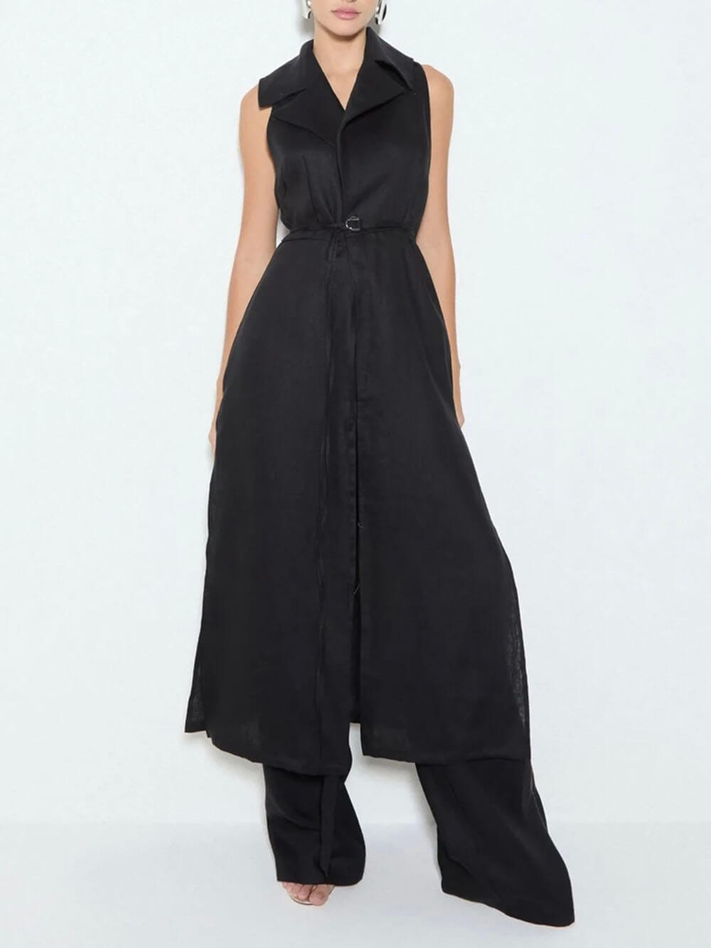 Exquisite Savina Linen Blend Pocketed Wide Leg Pants