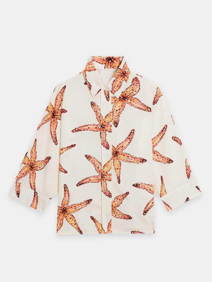 Unique Starfish Print Loose Pocket Straight Pants