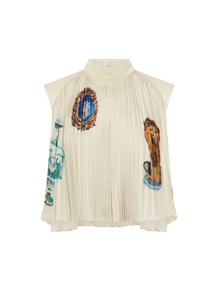 Retro Printed Ruched Tank Top