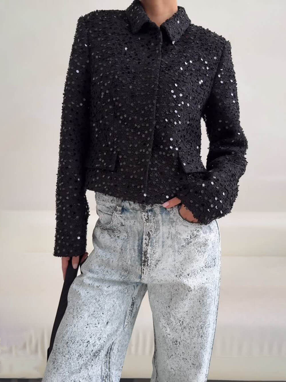 Retro Pocket Wide-Leg Denim Jeans