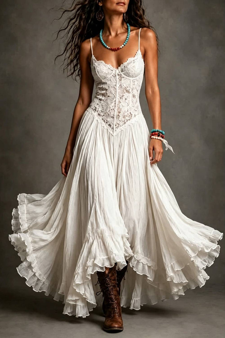 Lace Ruffled Bohemian Long Dress