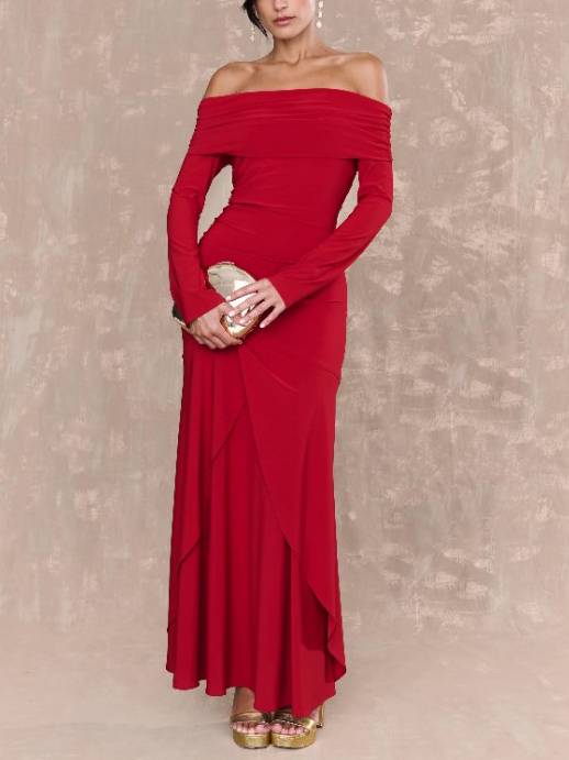 Off-shoulder Irregular Hem Maxi Dress