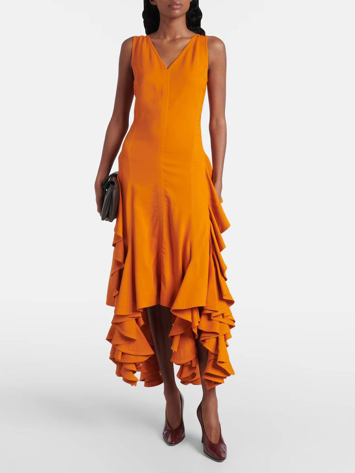 Irregular Hem V-neck Dress
