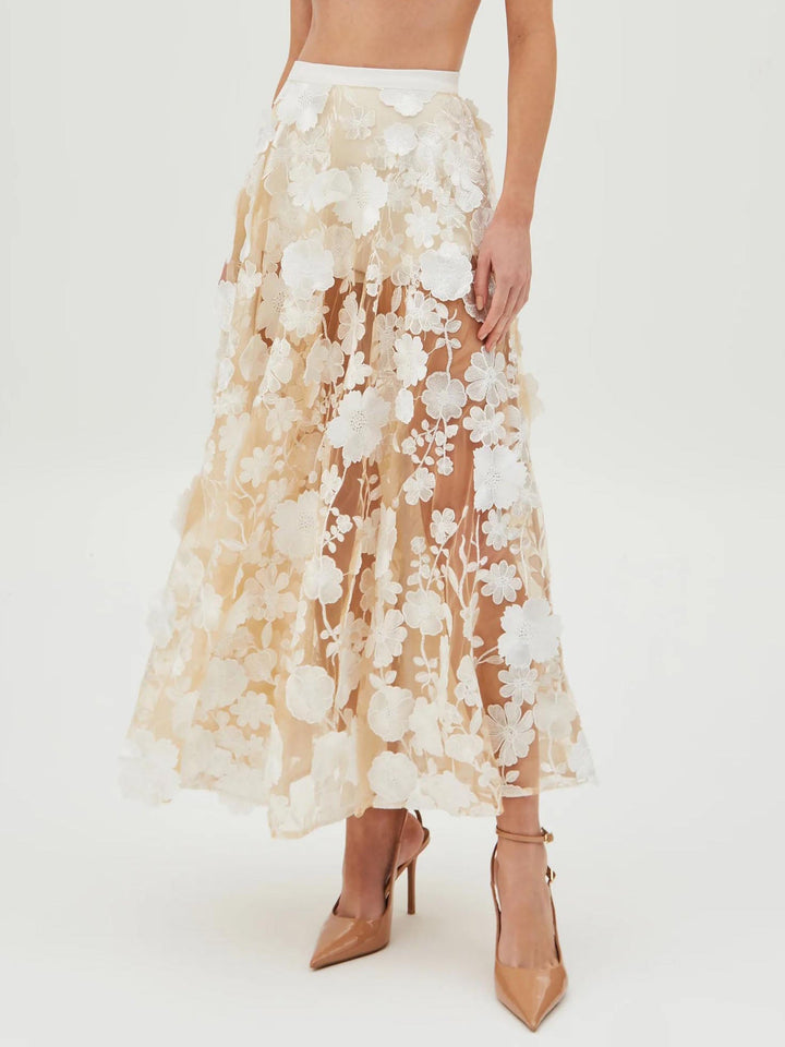 Exquisite Floral Embroidered Sheer Maxi Skirt