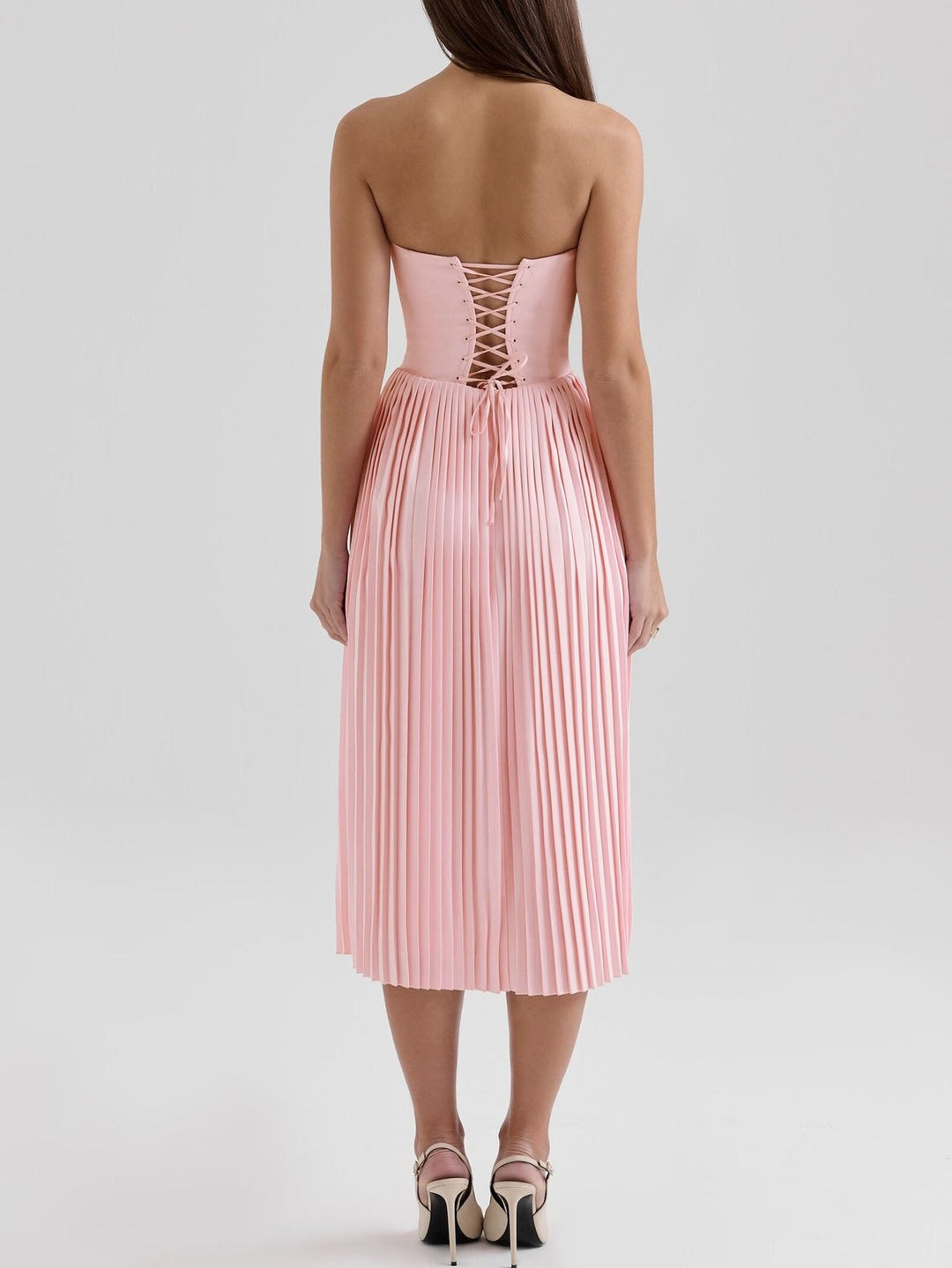 Elegant Strapless Pleated Midi Dress