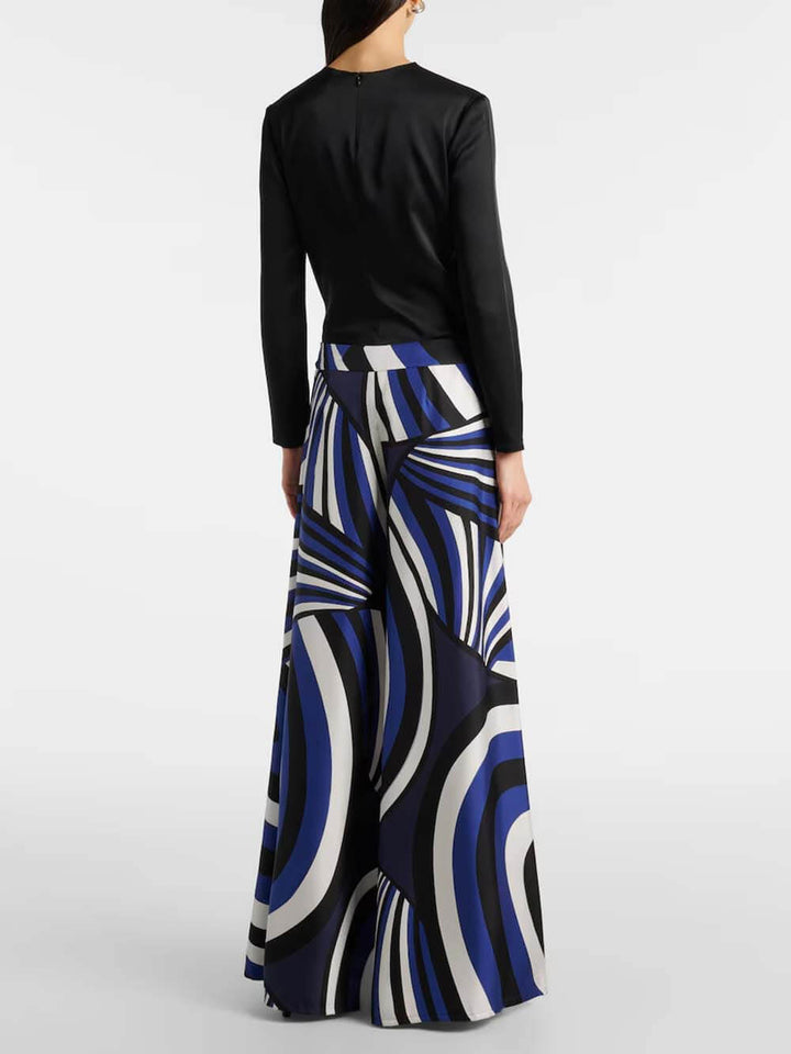 Unique Rainbow Print Satin Loose-Fit Blouse