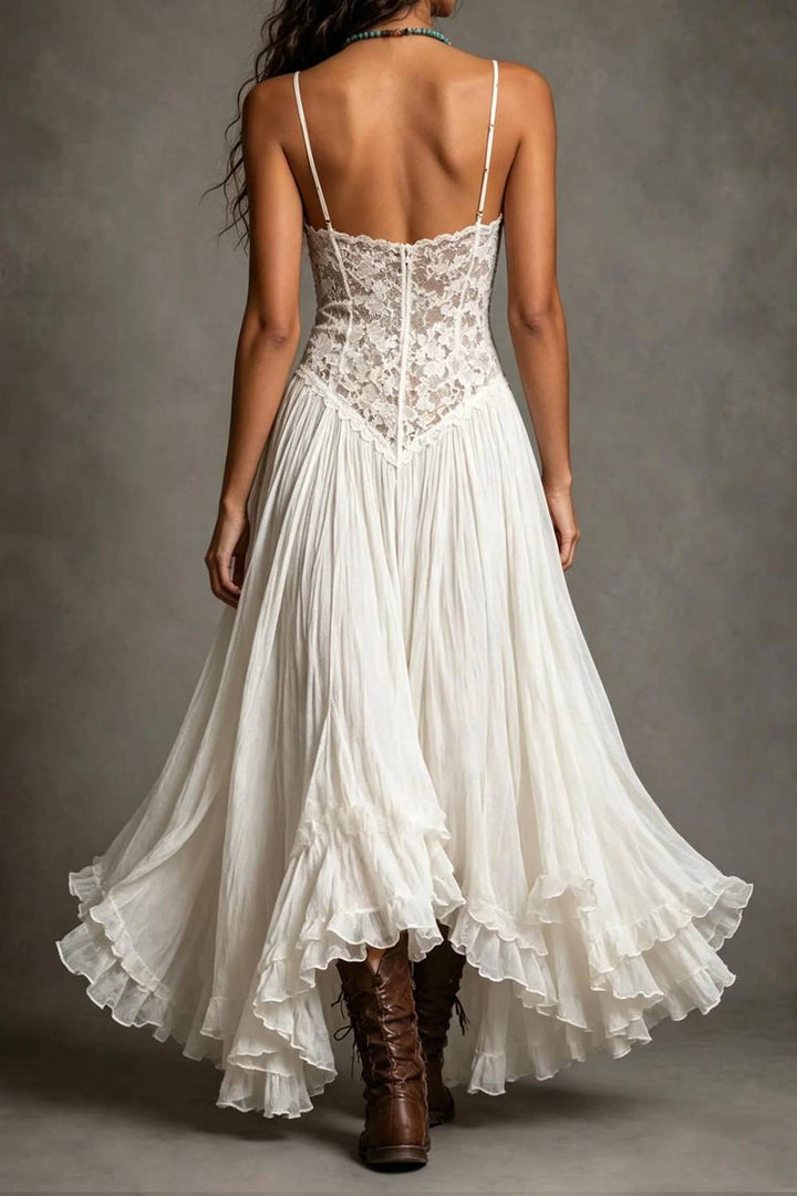 Lace Ruffled Bohemian Long Dress