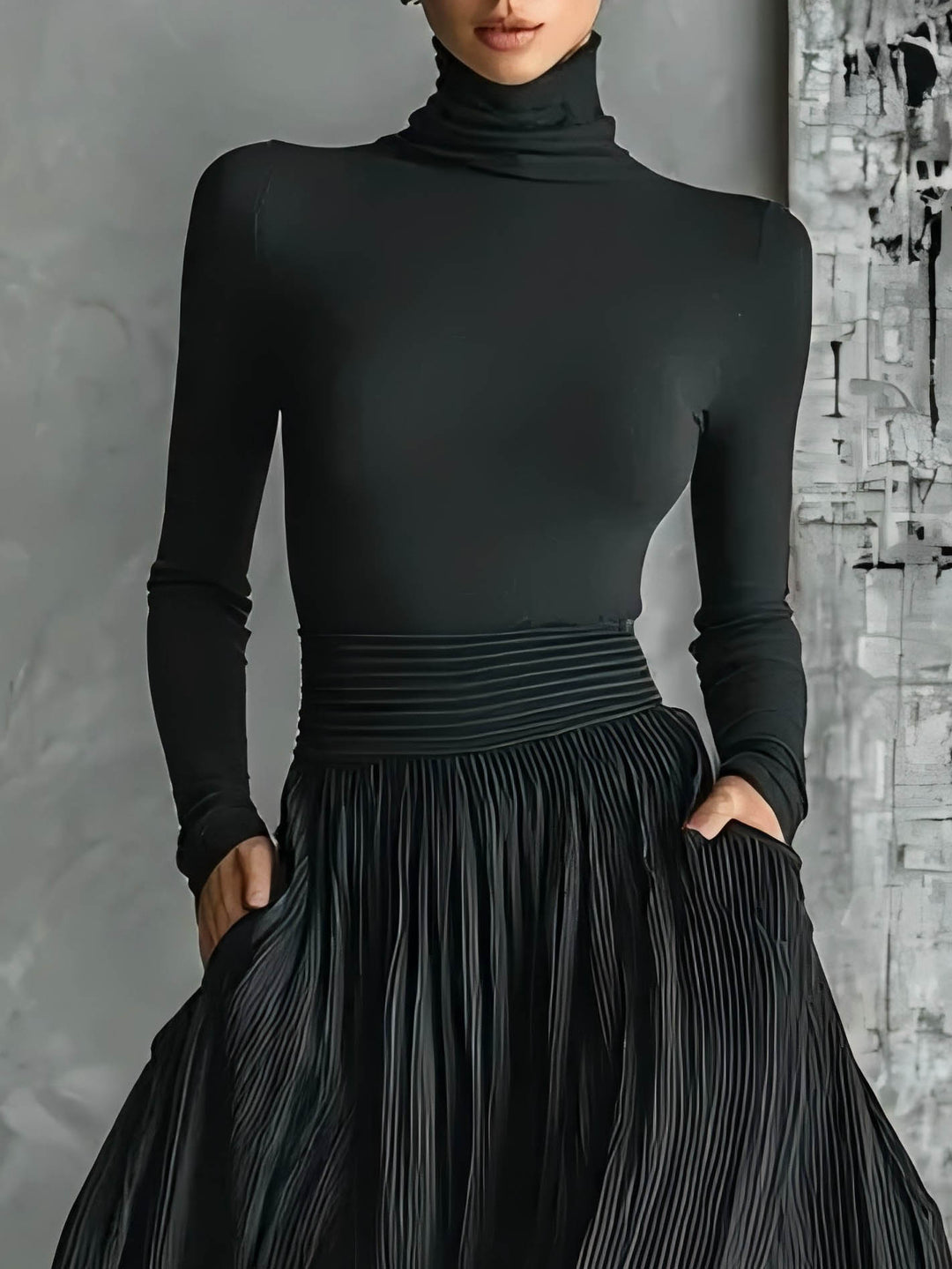 Elegant Turtleneck Long Sleeve Slim Top